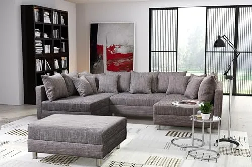 Küchen-Preisbombe Sofa Minsk XXL - Sofa in U-Form mit Hocker, ideal für Familienabende. Hohe Sitzqualität und zeitloses Design in hellgrau für maximalen Komfort und Stil.