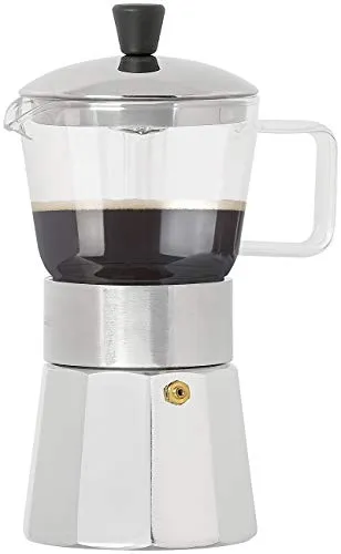 Cucina di Modena Espresso-Kännchen: Design-Espressokocher, Kanne aus Borosilikat-Glas, 300 ml, 6 Tassen (spressokocher Outdoor, Espressokanne, Wasserkocher)
