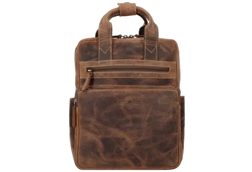Greenburry Rucksack Leder Vintage Antik Braun A4 Format - Hochwertiger Rucksack aus naturbelassenem Rindleder, ideal für A4-Formate. Mit verstellbaren Schulterriemen und praktischem Stauraum für Beruf und Freizeit.