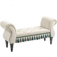 HOMCOM Polsterbank Hockerbank - Bequeme Luxus Bettbank mit Holzbeinen, ideal für Schlafzimmer oder Flur, bietet zusätzlichen Stauraum und stilvolles Design in elegantem Beige.