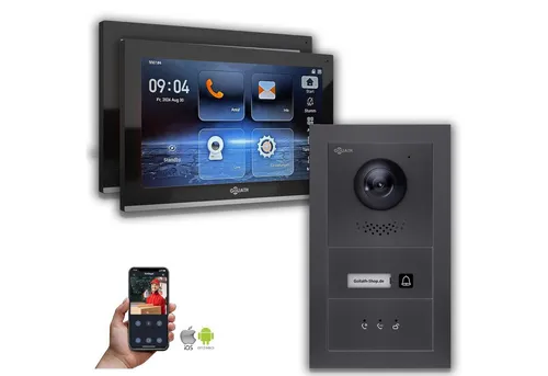 Goliath IP Video-Türsprechanlage 10-Zoll Anthrazit - Moderne Video-Türsprechanlage mit 10 Zoll Monitor für Einfamilienhäuser. Höchste Sicherheit und Benutzerfreundlichkeit vereint in einem eleganten Design. Ideal für Zuhause oder Gewerbe.