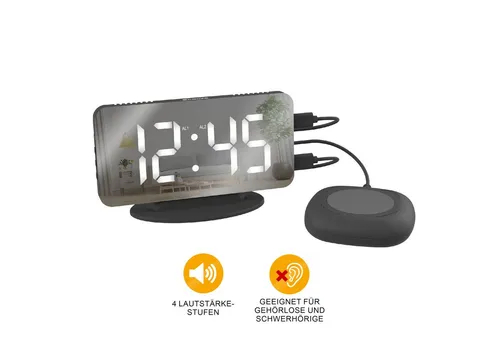 Miraval Quarzwecker Miraval Spiegelwecker mit Vibrationskissen 3 Weckmodi, Vibrationskissen, USB-C Ladeanschlüsse