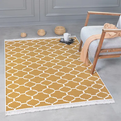 Kurzflor Teppich Läufer in gold von Jimri