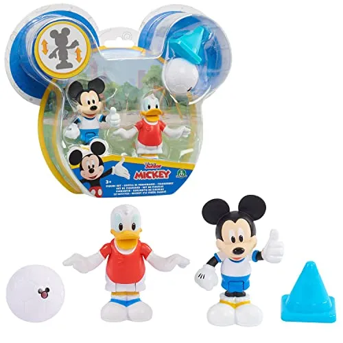 Disney Mickey, 2 Figuren, Gelenke, 7,5 cm, mit Zubehör, Fußballthema, Spielzeug für Kinder ab 3 Jahren, GIOCHI PREZIOSI, MCC042