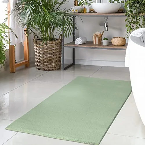 carpet city Badteppich Jade-Grün - 67x110 cm Einfarbig - Badematte rutschfest, waschbar, weich, saugfähig, schnelltrocknend - Badvorleger Hochflor Soft Touch Badezimmer