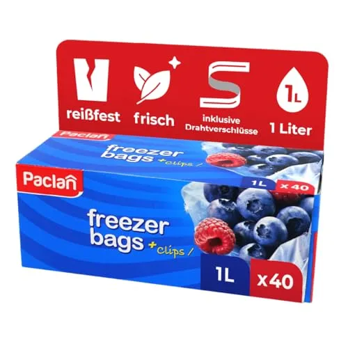 Paclan Gefrierbeutel, 1Liter, 40 Stück, 18 X 28 cm von Paclan