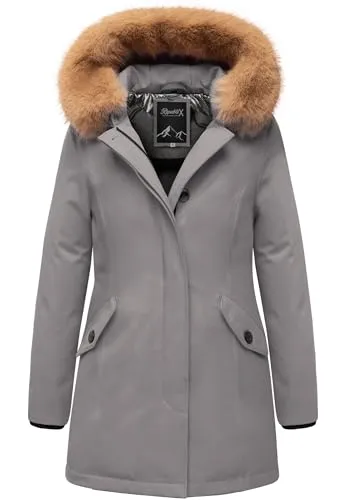 REPUBLIX Damen Gefütterte Dicke Winter Jacke Mantel Parka mit Kapuze RJ-8012 Grau L