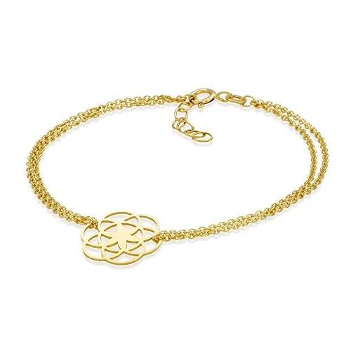 Materia Blume des Lebens Armband Silber 925 gold - Elegantes Damenarmband mit Blume des Lebens Design, verstellbar von 17 bis 19,5 cm. Hergestellt aus 925 Sterling Silber, vergoldet und ideal als Geschenk.