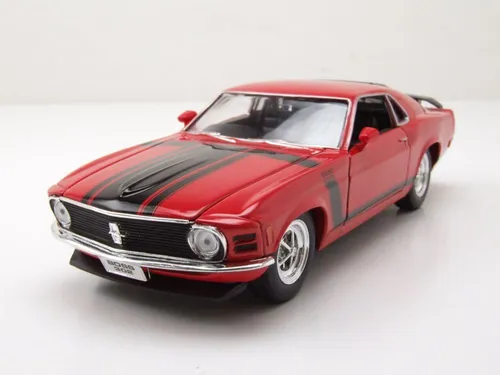 Ford Mustang Boss 302 1970 rot Modellauto 1:24 Welly - Modellauto in 1:24, detailgetreu mit öffnender Motorhaube und Türen, ideal für Sammler und Fans klassischer Sportwagen.