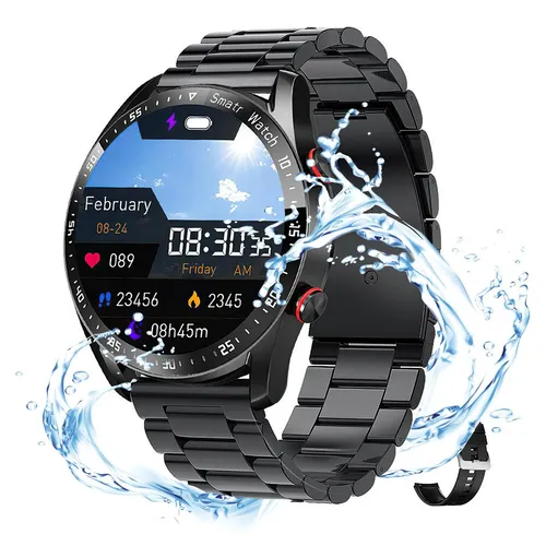 Smartwatches, Smartwatch Herren IP67 Wasserdicht Armbanduhr mit Schlafmonitor, Mit Edelstahlband und Silikonband, Schwarz