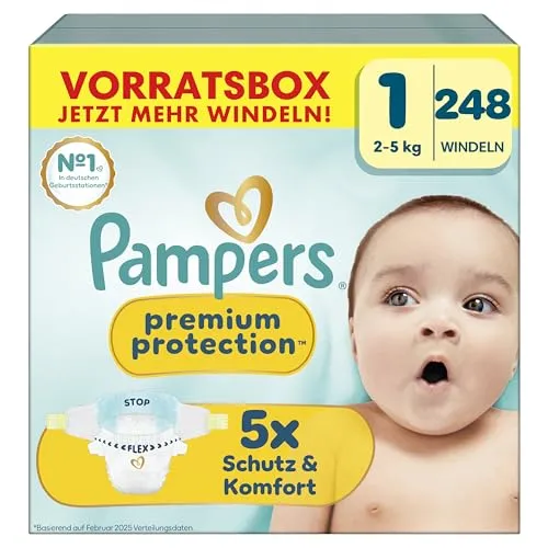 Pampers Premium Protection Größe 1, 248 Windeln, 2kg-5kg von Pampers