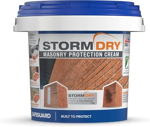 Stormdry Fassadenschutzcreme 3L – Farblose Imprägnierung für Ziegel, Mauerwerk, Klinker und Granit, Hydrophobierung für Fassade, Fugenschutz, Fassadenimprägnierung, 25 Jahre Schutz gegen Feuchtigkeit
