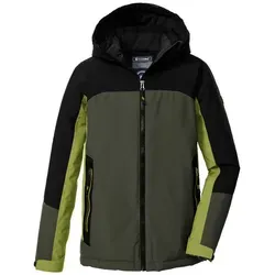 Killtec Kow 223 Bys Jckt 00756-Dunkeloliv - Regenjacke für Kids im Colourblock Design, wind- und wasserdicht mit 10.000 mm Wassersäule, kuscheliges Fleece und regulierbare Kapuze für optimalen Komfort im Winter.