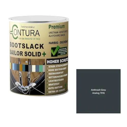 Contura Bootslack Farbig GLÄNZEND Yacht- Buntlack Metall Holz GFK Holzlack Boot Farblos (Anthrazitgrau - RAL 7016 Analog, 500ml.)