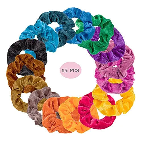 Haargummis Samt,15pcs Scrunchies Gummiband Haarbänder Haar Accessoire Elastischer Bunte Haarschmuck Haarseil für Mädchen Damen Frauen Pferdeschwanz(15 Farben)