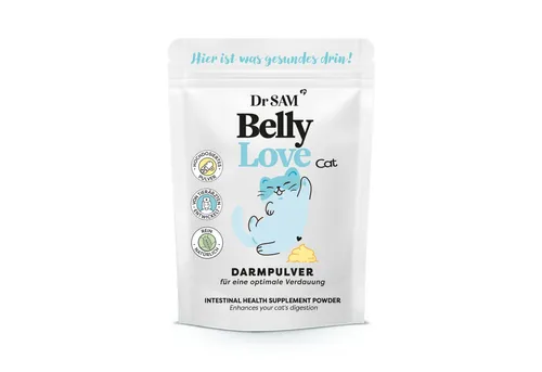 Dr. SAM BellyLove Cat - Rein pflanzliches Nahrungsergänzungsmittel für Katzen, das die Magen-Darmfunktion unterstützt. Mit natürlichen Bestandteilen für eine gesunde Verdauung und wichtige Faserstoffe für das Wohlbefinden deines Lieblings.