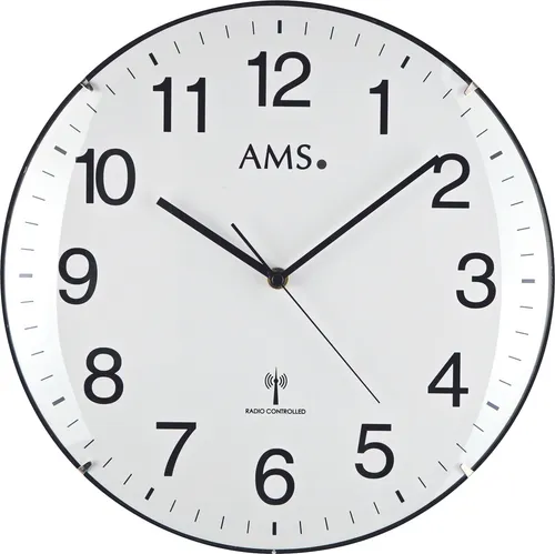 AMS Wanduhr 5960 Funkuhr, Ø 32 cm, weiß - Wohnaccessoires mit gewölbter Abdeckung und automatischer Zeiteinstellung. Diese elegante Funkuhr ist Made in Germany und sorgt für präzise Zeitangaben in jedem Raum.