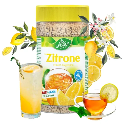 KING GEORGE Instant Tee Zitrone 12 x 400g - Tees - Erfrischendes Lemon Getränkepulver mit Vitamin C, ideal für schnelle Zubereitung und Genuss zu jeder Zeit.
