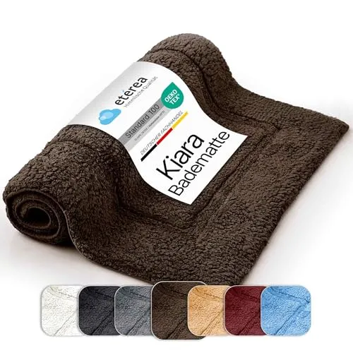 etérea Kiara Baumwolle Badematte, WC Vorleger Badvorleger Badteppich - waschbar Ökotex 100 Zertifiziert, weich, flauschig & schadstoffarm. In der Größe 60x100cm und in der Farbe Dunkelbraun