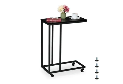 relaxdays Beistelltisch C-Form mit Rollen, Schwarz - Moderner Ablagetisch in C-Form, ideal für Wohn- und Schlafzimmer. Mit 360°-Rollen für einfache Mobilität und Stauraum in optimaler Höhe für Getränke und Snacks.