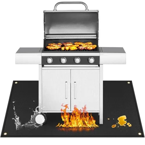 Khongoo Feuerfeste Unterlage Grill, Grillmatte Bodenschutz zum Deckenschutz für Terrassen, Grillteppich Outdoor Leicht zu Reinigende Grillmatten für Holzkohle für Weber Gasgrill, 75x120cm