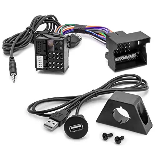 USB AUX In Adapter Kabel Set 3,5mm Klinke - Einbauzubehör für Fahrzeugelektronik, unkomplizierte Montage ohne Fachkenntnisse, kompatibel mit MAN TGX/TGS/TGL, inklusive Halterung und Schrauben.