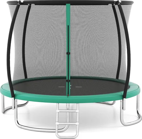 COSTWAY Rundtrampolin mit Leiter und Sicherheitsnetz – Outdoor Spaß für Kinder - Sicheres Gartentrampolin mit gebogenen Stangen, reißfestem Sicherheitsnetz und gepolsterter Federabdeckung. Genießen Sie unbeschwertes Springen mit hoher Stabilität und einfacher Zugänglichkeit dank rutschfester Leiter.