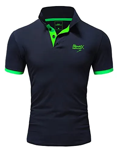 REPUBLIX Herren Poloshirt Basic Kontrast Stickerei Kragen Kurzarm Polohemd T-Shirt R-0056 Navy/Grün XL