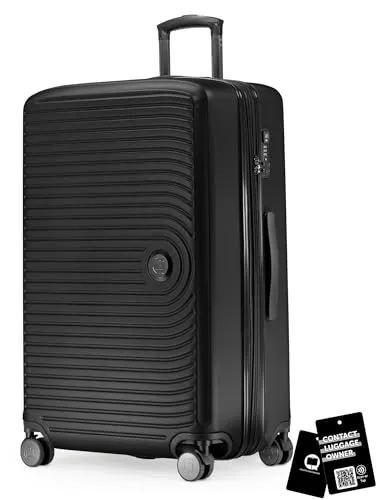 Hauptstadtkoffer Mitte - Großer Hartschalenkoffer + Digitaler Namensschild, TSA, 4 Rollen, Check-In Gepäck mit XL-Erweiterung, Reisegepäck 77cm, Koffer bis 23kg Gepäck, 130 Liter, Schwarz