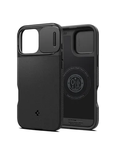 Spigen Optik Armor MagFit Hülle für iPhone 16 Pro Max - Schwarz, doppelschichtiger Schutz mit Snap-Lens-Technologie und Air Cushion für optimale Sicherheit