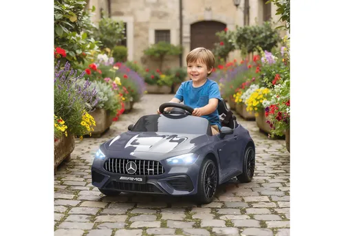 Aiyaplay Kinder-Elektroauto Grau - Kinder-Elektrofahrzeuge mit offiziellem AMG-Design und interaktivem Armaturenbrett. Sicherheit durch Eltern-Fernbedienung und Gurt für sorgenfreies Fahren.