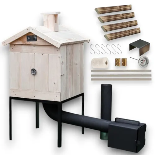 Räucherkammer Räucherei Holz 50x50x50 cm Imprägniert Räucherofen Räucherschrank Garten Holzräucherei Fuerkammer Smoker Garten aus Holz mit Tür BBQ