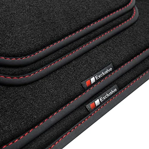 tuning-art BEF817 Fußmatten für Ford Fiesta '18 - Deluxe Velours mit roter Naht - Hochwertige Fußmatten für Ford Fiesta '18, Typ JHH. Strapazierfähiger Velours, rutschfest und mit spezieller Rückenbeschichtung für optimalen Halt. Komplettset mit 4 Matten, ideal für stilvolle Innenausstattung.