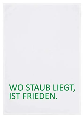 17;30 HOME Geschirrtuch, Humorvolles Design, 100% Baumwolle, WO Staub LIEGT IST Frieden Spruch, umweltfreundlich, weiß grün, 50x70 cm