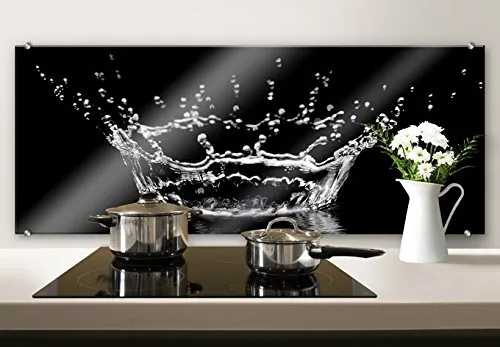 K&L Wall Art Herd Spritzschutz Glasbild Küche Panorama Wanddeko Küchenrückwand 100x40cm mit Klemmbefestigung Edelstahl