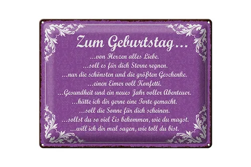 Femer GmbH Metallschild Spruch 40x30cm - Alles Liebe zum Geburtstag - Metallschild für Geburtstagsgeschenke, hochwertig aus Stahlblech, ideal zur Dekoration oder als besondere Überraschung für Ihre Liebsten.