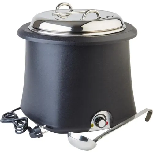 APS Elektrischer Suppentopf 10 Liter, Ø 38 cm - Kochtöpfe mit entnehmbarem Edelstahlbehälter, ideal zum Servieren und Warmhalten von Suppen und Eintöpfen, inklusive Schöpfkelle für einfachen Zugriff.