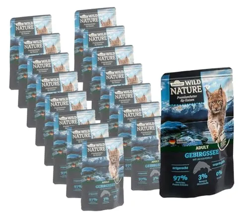 Dehner Wild Nature Katzenfutter Gebirgssee - Getreidefreies Nassfutter für erwachsene Katzen mit hochwertigem Lachs und Forelle, ideal für Allergiker und bietet eine natürliche Nährstoffversorgung.