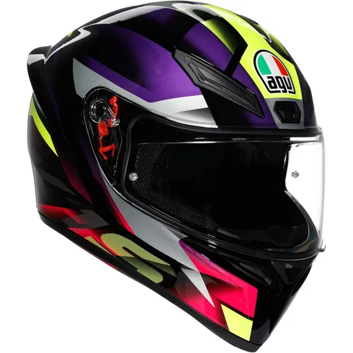 AGV K1 S Fastlap Black Purple Pink Helm, Größe S - Motorradhelm mit AGV Extreme Safety-Design, übertrifft ECE 22.06 Normen und ist für Kommunikationssysteme vorbereitet.