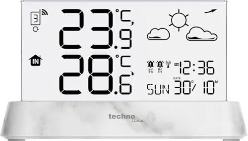 Technoline WS6782 – Die elegante Funk-Wetterstation mit transparentem Display, Innentemperatur und Außentemperatur, sowie und präziser Wettervorhersage Uhrzeit