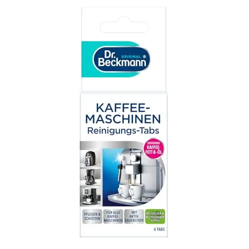 Dr. Beckmann Kaffeemaschinen-Reinigungstabs | 6 Tabs | Mit Aktiv-Sauerstoff | Für Vollautomaten & Kannen | Tabs einzeln dosiert | Entfernt Kaffeeöle