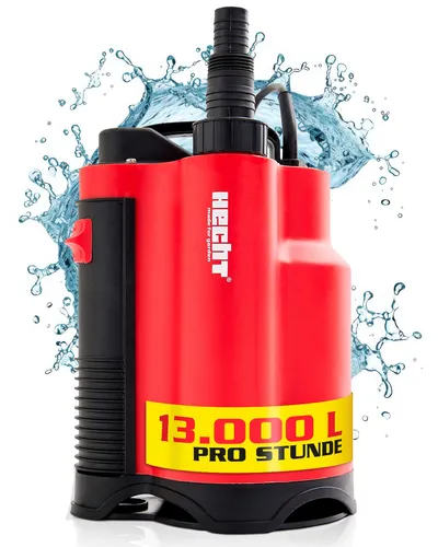 HECHT 3775 Schmutzwasserpumpe | 750W, 13.000 l/h, integrierter Schwimmer - Wasserpumpen – Leistungsstarke Tauchpumpe mit 750 W, fördert bis zu 13.000 l/h und hat eine maximale Förderhöhe von 9 m. Ideal zum Leerpumpen von Kellern und Gartenteichen.