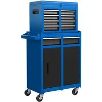 Costway Werkstattwagen 2 In 1 mit Koffer 100 kg Blau - Praktischer Werkstattwagen mit 5 Schubladen für optimale Organisation. Robustes Metalldesign und feststellbare Räder sorgen für Sicherheit und Mobilität. Ideal für den professionellen Einsatz in Werkstätten.