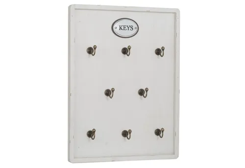 Moritz Schlüsselbrett 27x36cm Keys 8 Haken mit Rahmen weiß, Schlüsselkasten Vintage Schlüsselbox Schlüsselleiste Schlüsselhaken