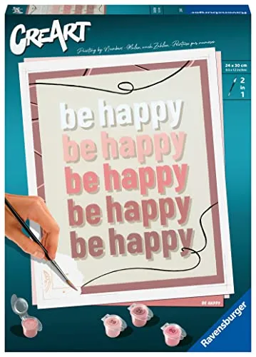 Ravensburger CreArt 23544 - Be Happy - Malen nach Zahlen Erwachsene, DIY Malset mit Pinsel und Acrylfarben, Geschenk für Frauen und Männer, Malen für Erwachsene