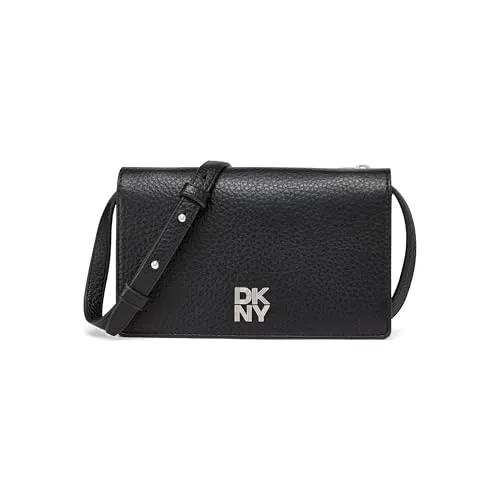 DKNY Women's ETTA Wallet ON A String Handbag, Black/Silver - Umhängetasche mit elegantem Design, vielseitig einsetzbar als Clutch oder Crossbody, ideal für stilbewusste Frauen im Alltag.