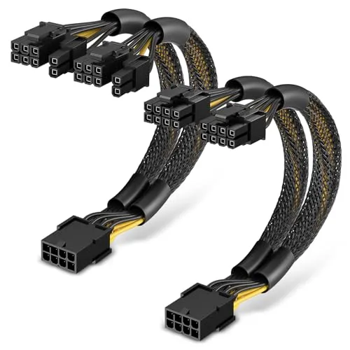J&D 2er-Pack PCIe 8 Pin auf Dual 8 Pin (6+2) Stromadapter Kabel, 9 Zoll, mit Schrumpfschläuchen, PSU Kabel für GPU, Weiblich zu Männlich PCIe Kabel