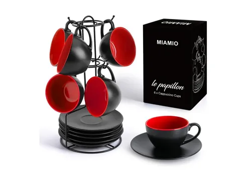 MiaMio Cappuccinotasse Set - Rot - Cappuccinotassen Set mit innen roter Farbe, perfekt für stilvolle Kaffeepausen und ein ansprechendes Kaffeeerlebnis.