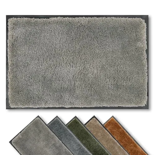 Astra Fussmatte innen rutschfest - nachhaltige Schmutzfangmatte weich - Läufer Flur waschbar per Hand - Türmatte pflegeleicht - Fußmatte grau 40x60 cm