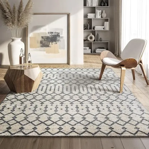 SANAT Boho Teppich – Moderner Teppich im Boho Stil, Geeignet für Wohnzimmer, Schlafzimmer, Flur, Esszimmer und Kinderzimmer – Ethno Creme, Größe: 80 x 200 cm
